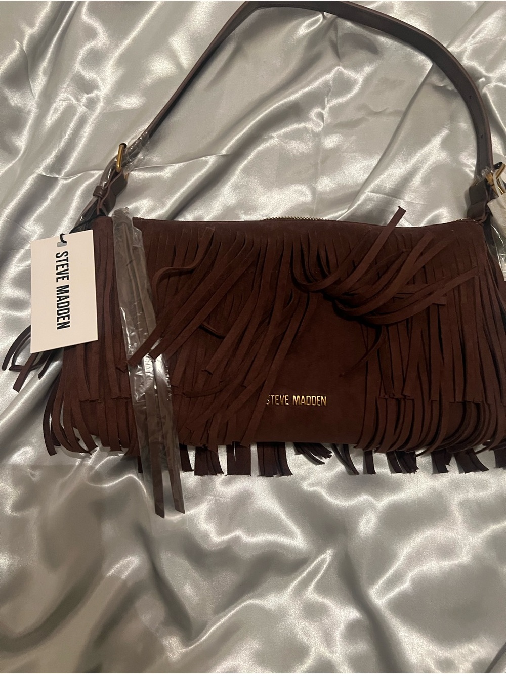 Steve Madden Chocolate Brown Suede Fringe Shoulder Bag